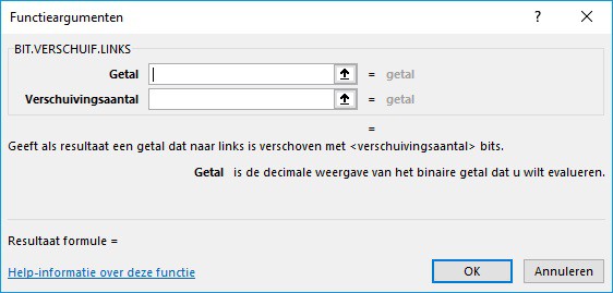 Toepassing van de formule BIT VERSCHUIF LINKS